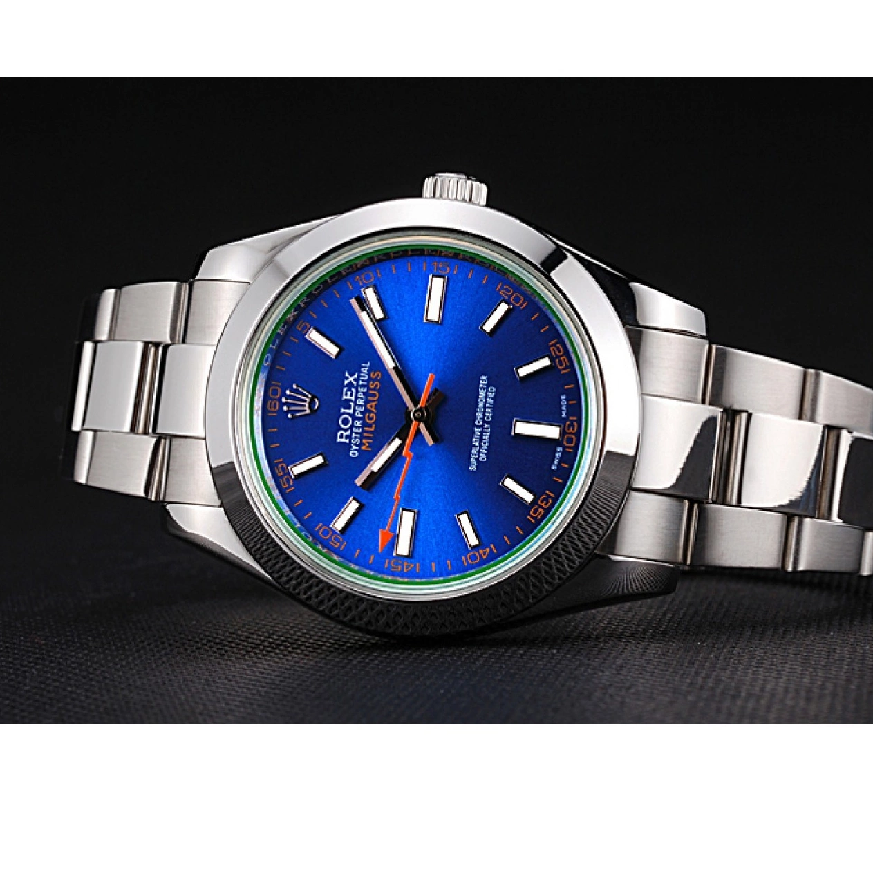 Good Copy Rolex Watches Steel Blue Case And 622838 Rolex Stainless Bezel Dial Milgauss 0729